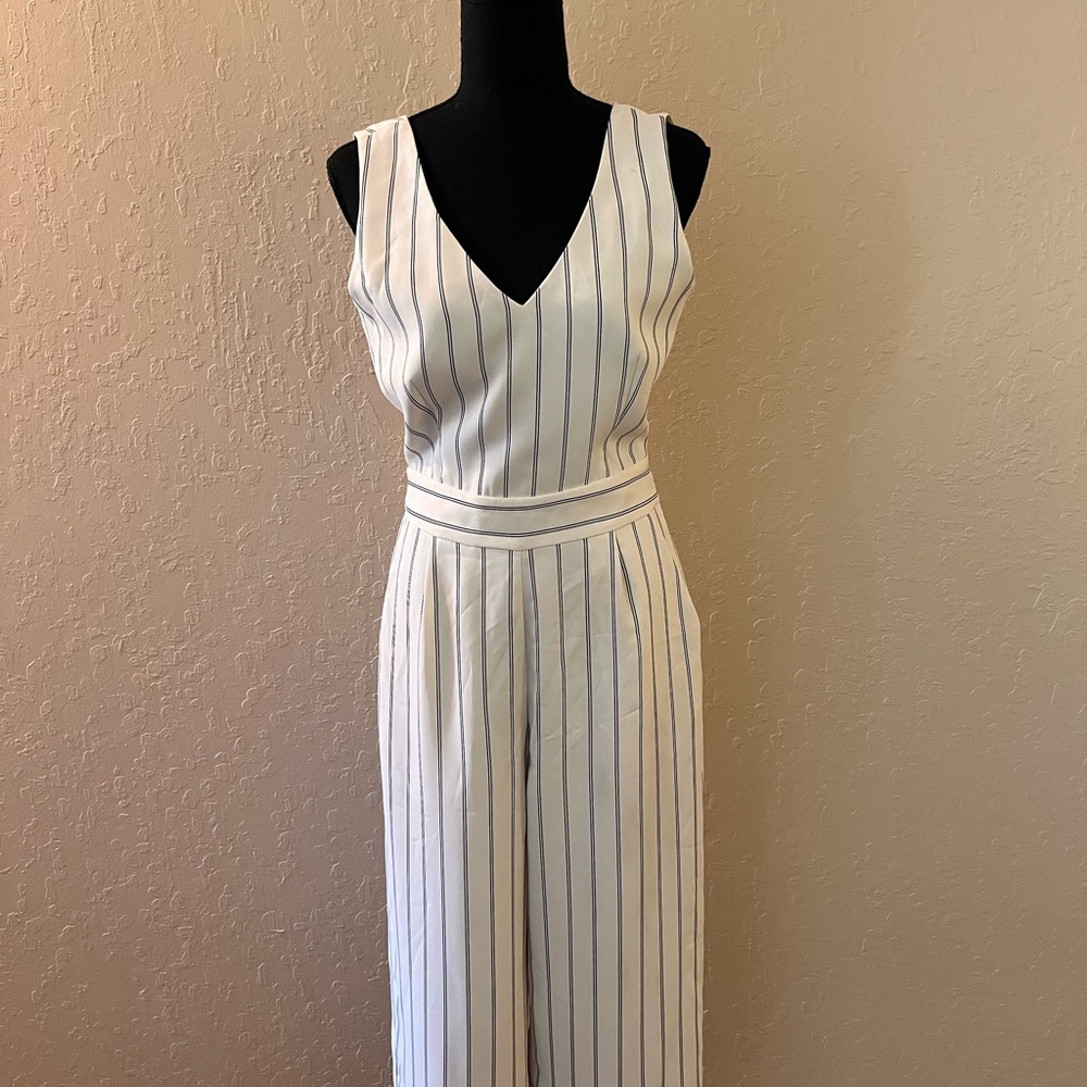 Gianni Bini White and Blue Striped Jumpsuit